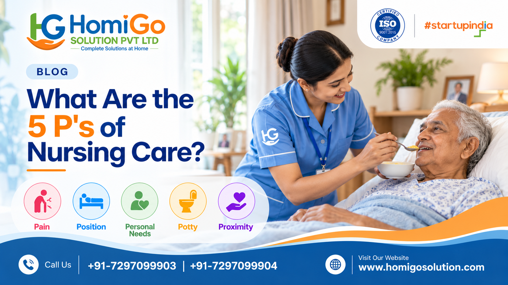 Nursing care at home by HomiGo Solution – professional nurse assisting an elderly patient with daily care.